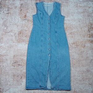 Abercrombie & Fitch Light Blue Denim Button-Front Midi Dress